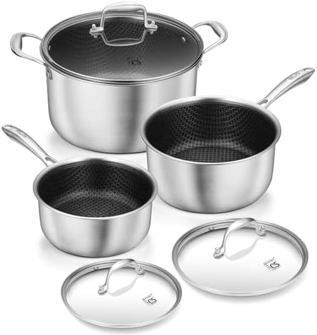 KOCH SYSTEME CS Stainless Steel Saucepan Set 6 Piece, 2QT+3QT+8QT Hybrid Nonstick Stainless Steel Pots Set, Triply Stainless Steel Pots, PFOA Free, Pot Sets Induction Compatible