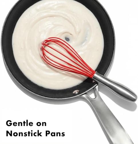OYV 10-Inch Red Silicone Whisk, Non-Scratch, 18/10 Stainless Steel Handle