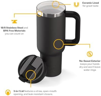 RTIC 40oz Road Trip Tumbler, Insulated, Ceramic Lined, Black