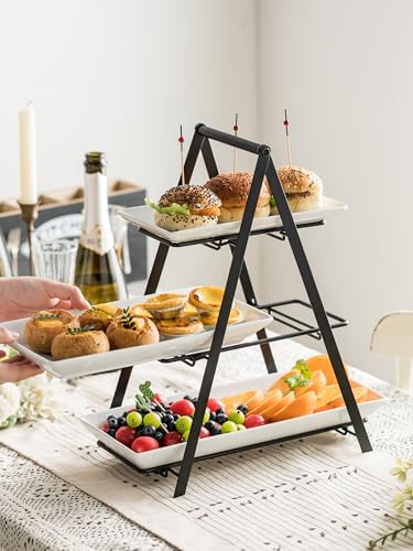 YHOSSEUN 3 Tier Serving Tray Tiered Tray Stand, 10+12+14 Inch, Black