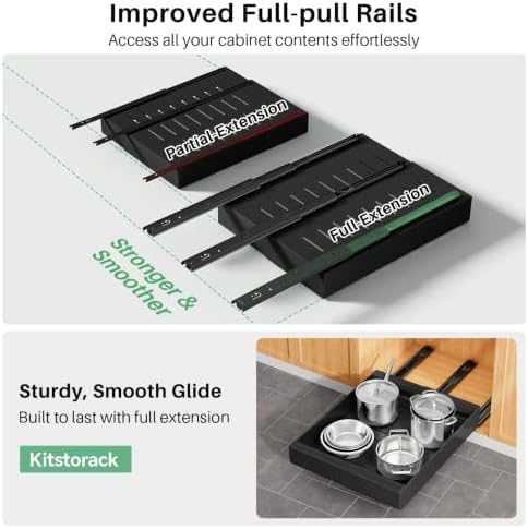 2 Pack Pull out Cabinet Organizer, Expandable(9"-14") Heavy Duty Slide out Drawer Fixed with Adhesive Nano Film for Pots, Roll out Shelf Storage for Kitchen Organization, Pantry, Bathroom(Black)