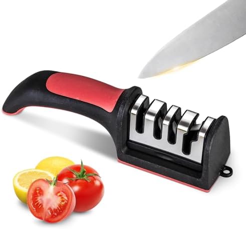Professional 4-in-1 Knife Sharpener with Tungsten Steel & Ceramic Slots, Manual Sharpener for Chef Knives, Scissors & Straight Edge Blades - Home Kitchen Tool
