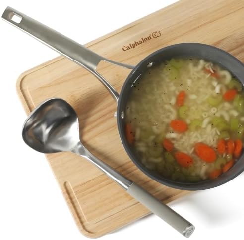 Calphalon Edge Soup Ladle, Stainless Steel Soup Ladle, Serving Ladle with Silicone Handle, Heat-Resistant Nonstick-Safe Kitchen Ladle for Soups, Sauces & Stews, Taupe
