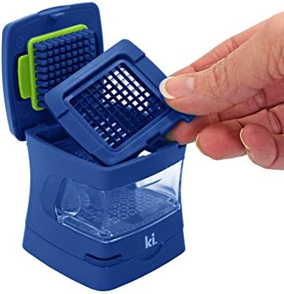 Garlic-A-Peel Garlic Press, Crusher, Cutter, Mincer, and Storage Container - Includes Silicone Garlic Peeler - Easy to Clean - Stainless Steel Blades – (Blue), standard