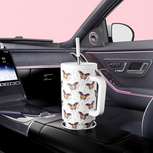 Meoky 40 oz Tumbler with Handle and Straw: Stainless Steel Insulated Tumbler with Lid and Straw - 100% Leak Proof Tumbler for Car Cup Holders - Travelers Commuters Workers, Flutterfly