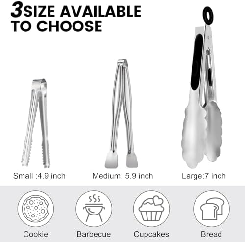 CHENGU 12 Pack Stainless Steel Kitchen Tongs 5/6/7 Inches Food Serving Clip Kitchen Cooking Tongs High Heat Resistant Clips for Cooking Non Stick Grill Salad (Black and Silver, Regular)