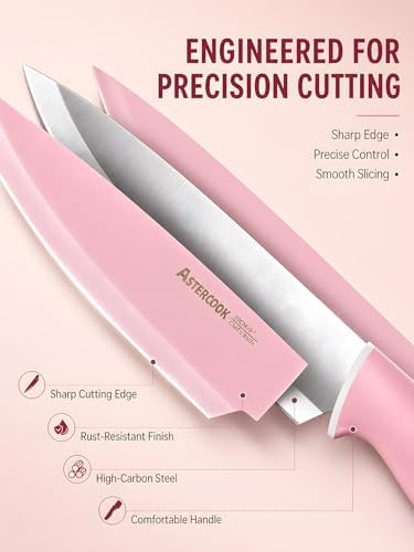 Astercook Knife Set with Block and Sharpener, 22 Piece Kitchen Knife Set Dishwasher Safe, Space-Saving Clear Knife Block with Knives for Everyday Home Cooking Pink