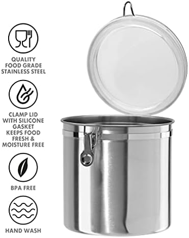 Oggi Stainless Steel Kitchen Canister 152oz + Oggi Jumbo 8" Stainless Steel Flour Clamp Canister