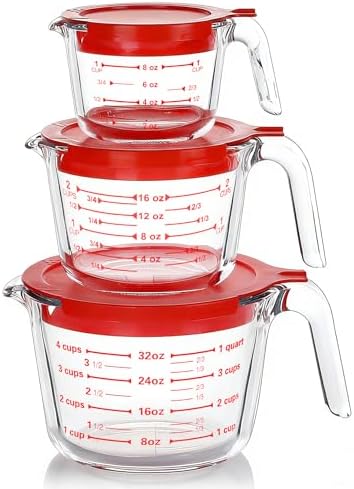 M MCIRCO 6 Pcs Glass Measuring Cups with Lids Set, 1 Cup, 2 Cup, 4 Cup