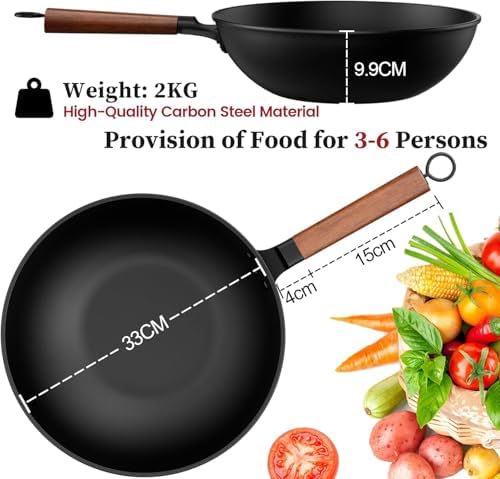 Todlabe 13 Inch Wok with Glass Lid & Silicone Spatula, Naturally Non‑Stick