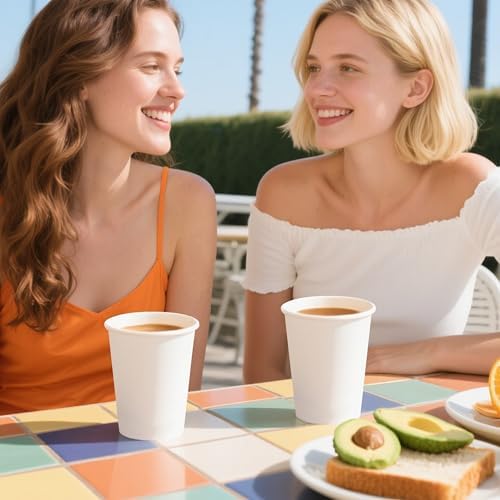 TashiBox 12 oz White Hot Drink Paper Cups - 120 Count - Disposable Paper Coffee Cups
