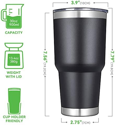 DOMICARE 30 oz Tumbler with Lid and Straw, Stainless Steel Tumblers Bulk, Insulated Vacuum Double Wall Travel Coffee Mug, Durable Powder Coated Tumbler Cups (Black, 4)