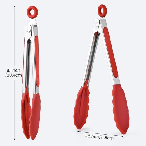 6PCS 7-Inch Silicone Tongs Set, Stainless Steel Tongs with Silicone Tips