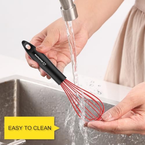 NileHome Silicone Whisk Set 8" 10" Kitchen Whisk Red,2-pack