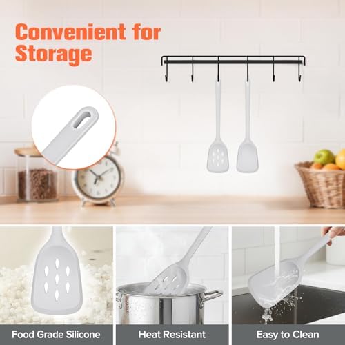 Silicone Spatula Set of 2 Pack, Heat Resistant Solid&Slotted Turner (GRAY)