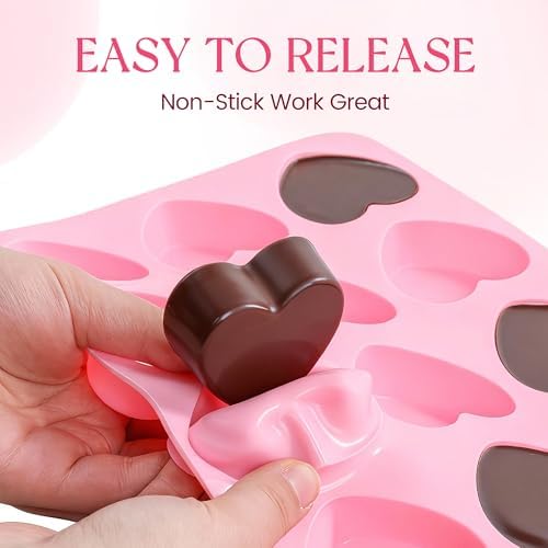 Heart-Shaped Silicone Chocolate Molds - Set of 2, Perfect for Mother's Day, Non-Stick Candy Heart Molds for Baking, Candy, Gummy, Cake, Jelly, Pudding, Handmade Soap Mould