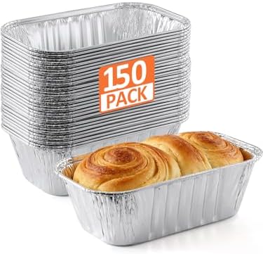 NEEBAKE 150 Pack 6x3.5x2 Disposable Aluminum Loaf Pans - 1 Lb Mini Loaf Pans, Small Aluminum Tin Foil Baking Pan, Food Containers for Baking, Cakes, Bread, Meat, Loaves