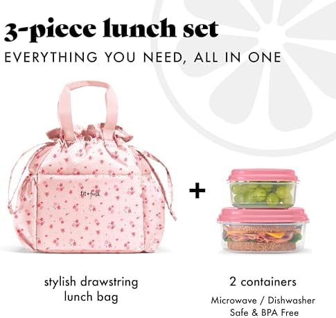 Fit & Fresh Cromwell Cinch Insulated Lunch Bag for Women w/Containers