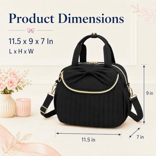 Bluboon Lunch Box for Women Cute Lunch Bag Reusable Insulated Lunch Bags Large Capacity Lunchbox Cooler for Work Picnic or Travel Gifts (Large Bow Solid Black, 10 x 7.5 x 8 inches)