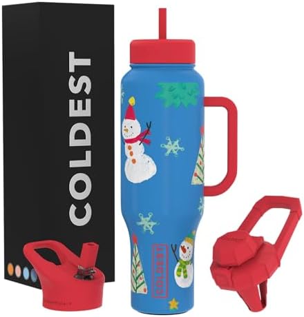 Coldest Tumbler with Handle and Straw, 100% Leak Proof Insulated Tumbler with Lid and Straw (3 Lids), Stainless Steel Tumblers for Women & Men, Cup Holder Friendly Base, 46 oz (Mr. Snowie)
