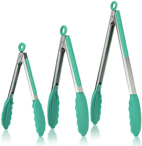 U-Taste Kitchen Tongs for Cooking, 600ºF Heat-Resistant Tps, 3Pcs/Aqua Sky