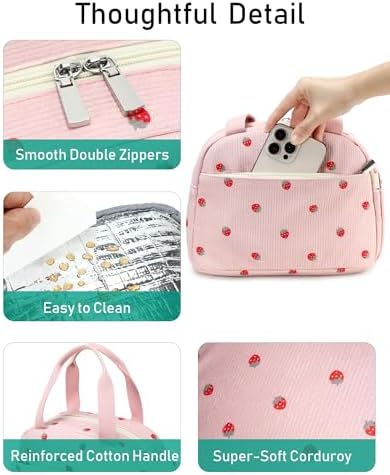 Lunch Box Lunch Bag Insulated Lunchbox Cute Reusable Lunch Tote bags for School Work Picnic for Kids Girls Women (Beige Heart)