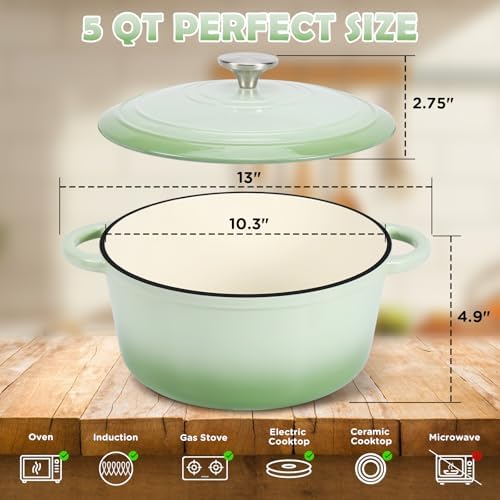 Enameled Cast Iron Dutch Oven Pot with Lid, 5QT Dutch Oven for Bread Baking