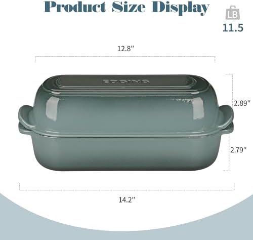 EDGING CASTING Enameled Cast Iron Loaf Pan with Lid, Bread pan, Dutch Oven Bread pan for Homemade Sourdough Bread Baking, 12.5x5.5 inch, 5qt, Slateblue