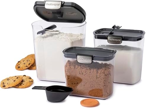 ProKeeper+ 6-Piece Airtight Food Storage Container Set – Clear Plastic Flour and Sugar Canister Set with Magnetic Accessories for Kitchen Organization