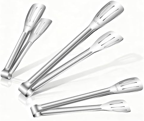 Stainless Steel Kitchen Tong Set - Anti-Slip Heat-Resistant Grip, Widened 3-Line Slotted Heads for Easy Clamping (Steaks, BBQ, Pasta, Salads), Easy Clean for Versatile Use Set of 3-6" 9" 11", Silver