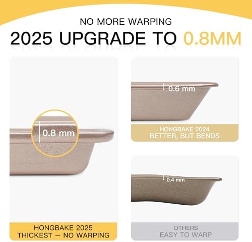 HONGBAKE Baking Sheet Pan Set of 3, Cookie Sheets for Oven, Nonstick Half/Quarter/Jelly Roll Pans with Diamond Texture Pattern, 0.8mm Thick Heavy Duty Cookie Tray, Champagne Gold