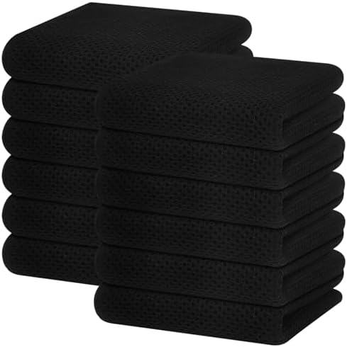 Homaxy 100% Cotton Waffle Weave Kitchen Dish Towels 12-Pack, Black