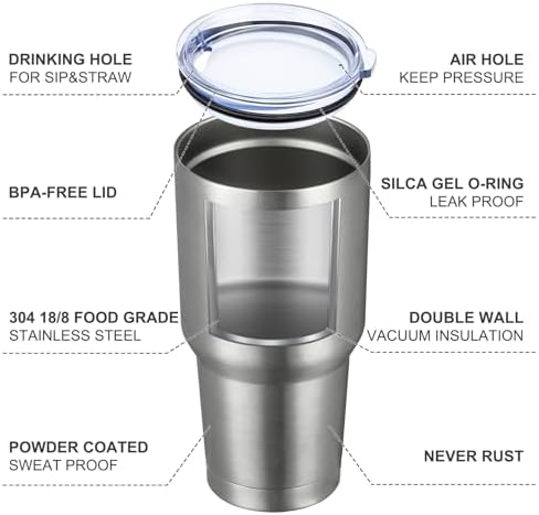 MEWAY 30oz Insulated Tumbler With Lids and Straws,Stainless Steel Double Vacuum Coffee Tumbler Cup, Brush, Durable Powder Coated Coffee Cup for Cold & Hot Drinks, Office, Travel(Silver,12 PACK)