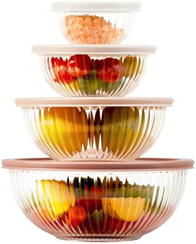Glass Mixing Bowls with Lids Sets, 4 PCS Serving Bowls for Party or Kitchen