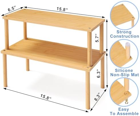 VERTORGAN 2 Pack Cabinet Organizer Shelf,Bamboo Countertop(Large,Natural)