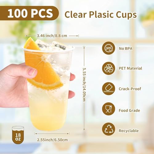 KesaPlan 100 Pcs 18oz Plastic Clear Cups, Disposable Wine Cocktail Glasses