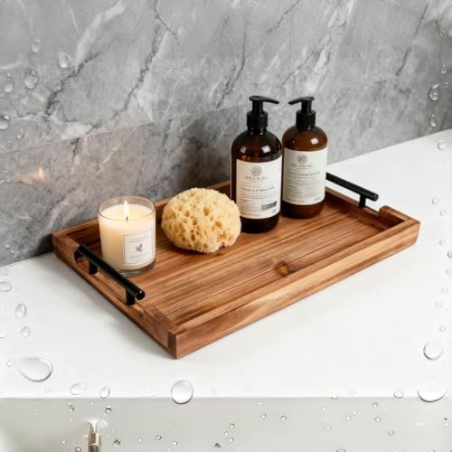 2Pc Nested Vintage Wooden Serving Tray Set, Coffee Table Ottoman Decor