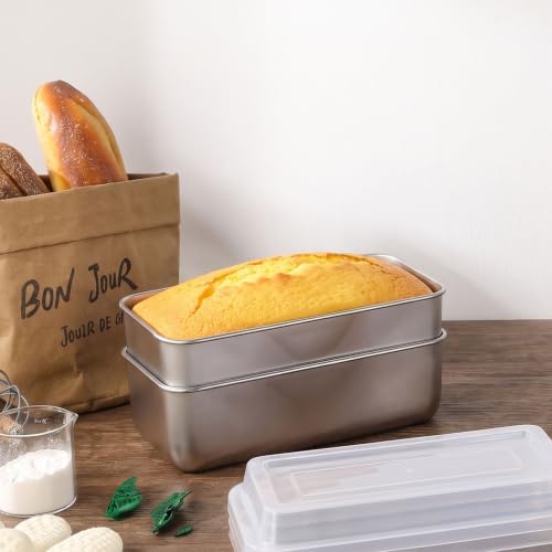 LIANYU 9 x 5 Inch Loaf Pan with Lid, Stainless Steel Bread Pan, Set of 2