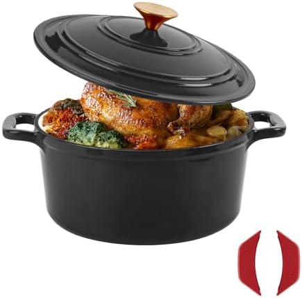 Enamel Cast Iron Dutch Oven with Lid, Round Casserole Pot for Bread Baking, Braising, Roasting, and Stews, Heavy-Duty, Oven Safe, Induction Compatible (4.7QT,Grey)