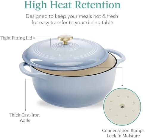 Best Choice Products 7.5 Quart Enamel Cast-Iron Round Dutch Oven, Family Style Heavy-Duty Pre-Seasoned Cookware for Home, Kitchen, Dining Room, Oven Safe w/Lid, Dual Handles - Cornflower Blue