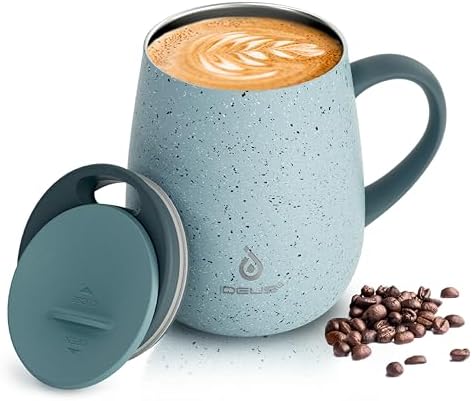 Ideus 16 oz Insulated Coffee Mug with Lid and Handle (Eggshell Blue)