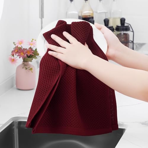Homaxy 100% Cotton Waffle Weave Kitchen Dish Towels 18-Pack, Burgundy