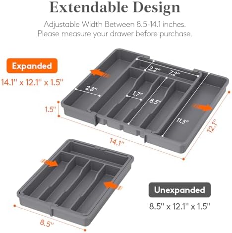 Lifewit Expandable Silverware Drawer Organizer, Kitchen Utensil Tray
