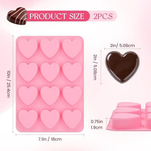 Heart-Shaped Silicone Chocolate Molds - Set of 2, Perfect for Mother's Day, Non-Stick Candy Heart Molds for Baking, Candy, Gummy, Cake, Jelly, Pudding, Handmade Soap Mould