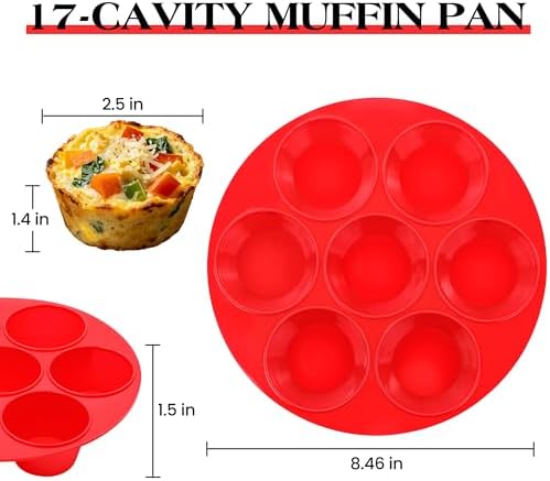 CAKETIME Silicone Muffin Pan for Air Fryer Oven, Nonstick 7-Cup Red