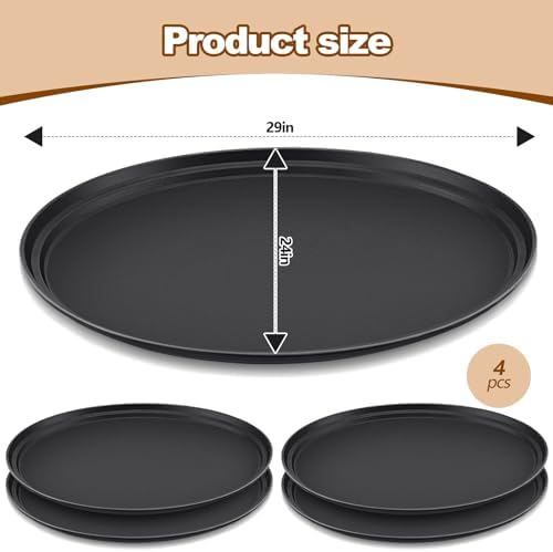 FillTouch 4 Pcs Restaurant Serving Trays Oval, 24 x 29 Inch, Black