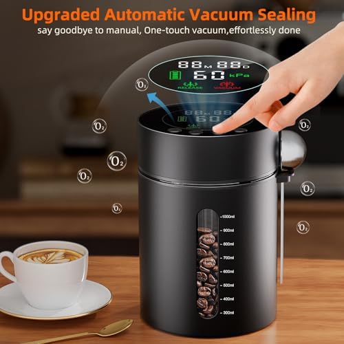 Automatic Vacuum Coffee Canister, 1.3L Coffee Container with LED Display