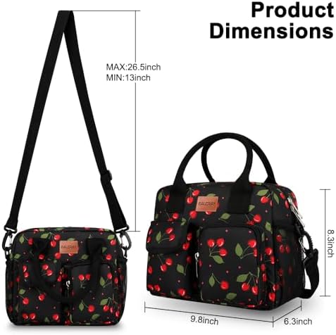 BALORAY Lunch Bag for Women Men Adult Lunch Box (Cherry with strap), L