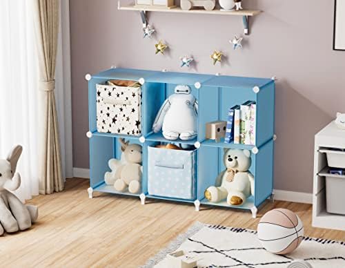 Portable Closet 6 Cube Closet Organizer and Storage Shelf Bookcase with Metal Hammer, Organizer Cabinet for Kids, Bedroom, Bathroom