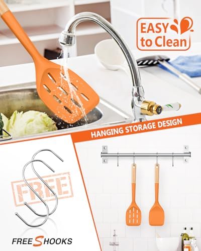 Badiano Silicone Spatula, Non Stick Turner for Cooking, Food Grade, Orange